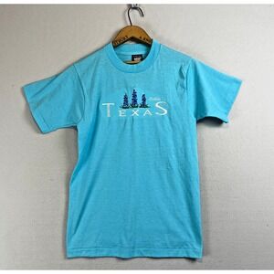 Vintage 90s Single Stitch Texas Embroidered Bluebonnet Womens Tee Size‎ M Blue